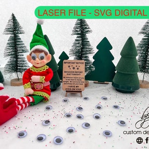DIGITAL Elf Prop Eyes Behavior Report Sign Easel Christmas Xmas Holiday SVG Laser File Glowforge Wood Accessories Kit Bundle Two Elves