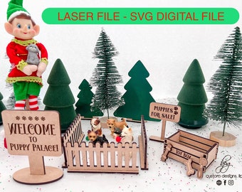 DIGITAL Elf Prop Kit Bundle Puppy Palace Pen Cage Toy Box Sign Christmas Santa Holiday SVG Laser Glowforge Accessories Props Two Elves