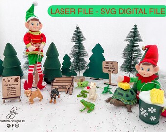 DIGITAL Elf Prop Kit Bundle Pet Services Animals Dog Toy Box Sign Stand Christmas Santa Holiday SVG Laser Glowforge Accessories Elves
