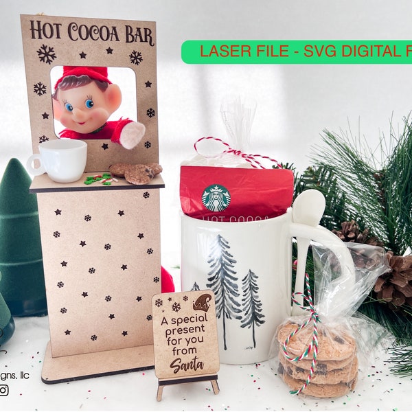 DIGITAL Elf Prop Kit Bundle Hot Cocoa Chocolate Cookie Bar Christmas Xmas Holiday SVG Laser File Glowforge Wood Accessories Props Two Elves