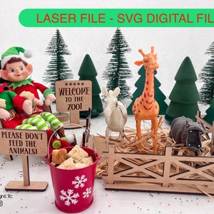 DIGITAL* Elf Prop Kit Bundle Zoo Park Bench Feed Animal Fence Sign Christmas Santa Holiday SVG Laser File Design Glowforge Accessories Props