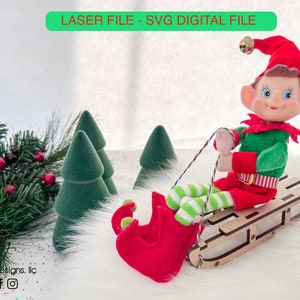 DIGITAL Elf Prop Sled Sleigh Christmas Elves Xmas Holiday SVG Laser File Design DIY Glowforge Wood Accessories Shelf Fun