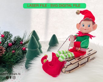 DIGITAL Elf Prop Sled Sleigh Christmas Elves Xmas Holiday SVG Laser File Design DIY Glowforge Wood Accessories Shelf Fun