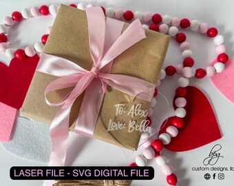 DIGITAL Valentine Love Heart Gift Tag Napkin Ring Holder Bottle Decor Plate Setting File SVG Laser Design Glowforge Aura Wood Acrylic MDF
