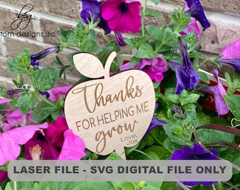 DIGITAL DOWNLOAD Teach Apple Flower Plant Stake Teacher Apple Gift Flowers - SVG File