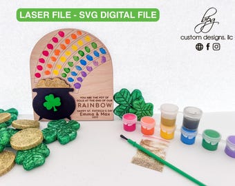 Digital Pot Gold Rainbow Combo Craft Kid Fingerprint Paint Frame Stand Magnet Patrick DIY Gift SVG Laser File Design Glowforge Aura Thunder