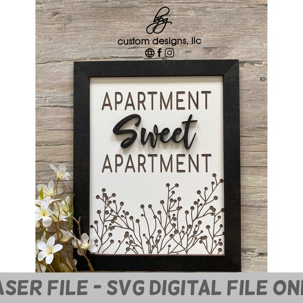 DIGITAL DOWNLOAD Hand-drawn Floral Apartment Sweet Sign Rustic Farmhouse Modern Flowers Boho Teen Dorm College Gift Door 3D Frame Wood SVG