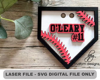 DIGITAL Bag Tag Baseball Softball Home Plate Bogg Tag Charm Mom SVG Laser Design Sport File Glowforge Aura Wood Acrylic Thunder Aeon Mira