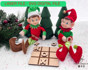 DIGITAL Kit Bundle Elf Prop Tic Tac Toe Game Christmas Xmas Holiday SVG Laser Cut File Design DIY Glowforge Wood Accessories Two Elves