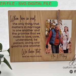 Aniversário de casamento digital amor noivado presente moldura de foto sinal memória lembrança svg arquivo laser design madeira