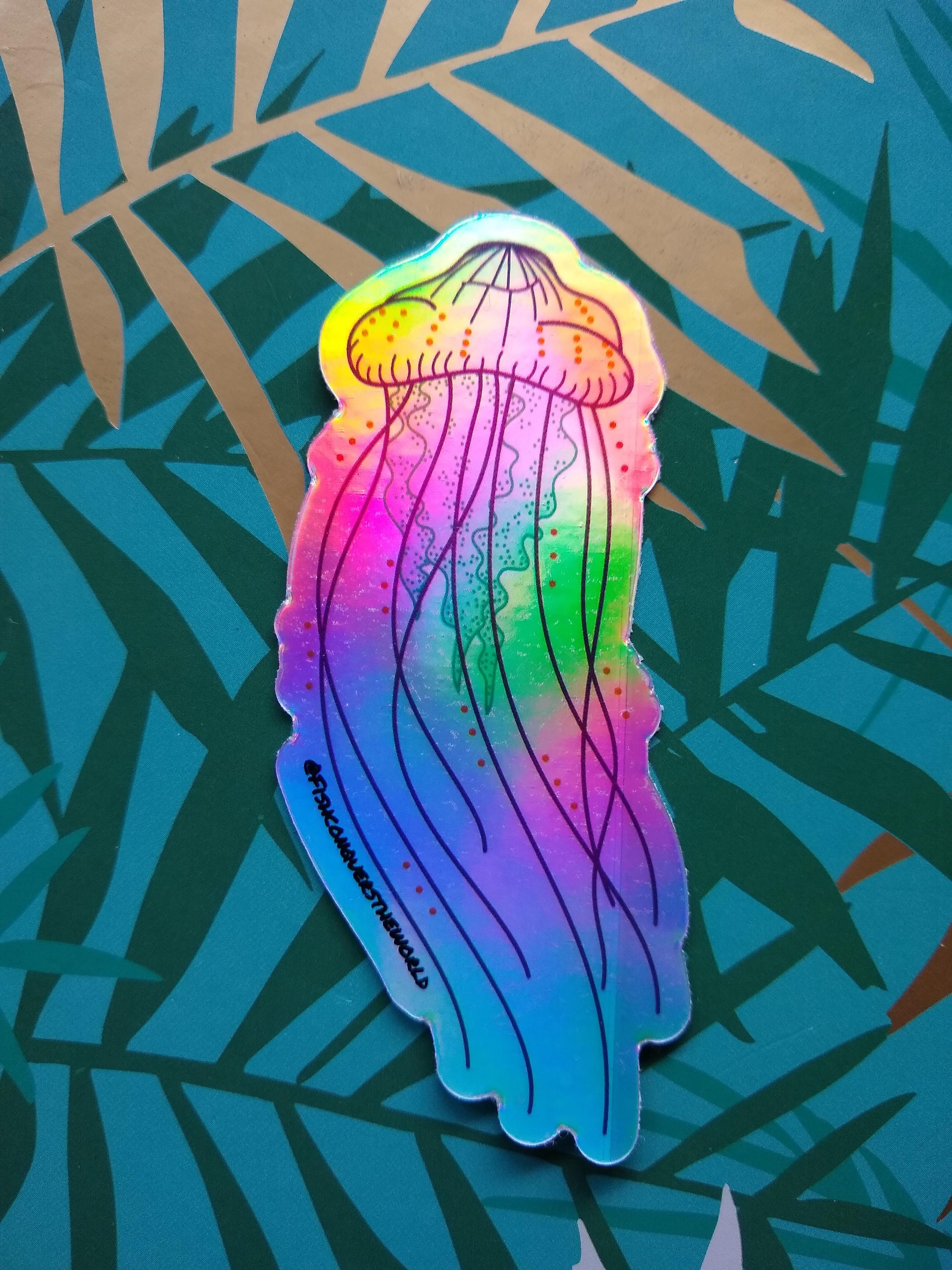 Holographic Jellyfish Sticker 3 Holographic Sticker Etsy
