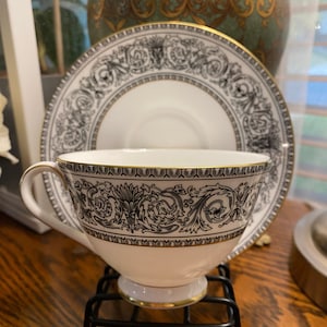 Baronet by Royal Doulton Tea Cup w/Saucer   Black and white with Gold Trim