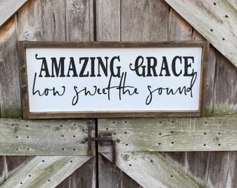 Insegna Da Parete In Legno Amazing Grace – Stile Rustico – 30,5 X 45,7 Cm – Betulla Del Baltico