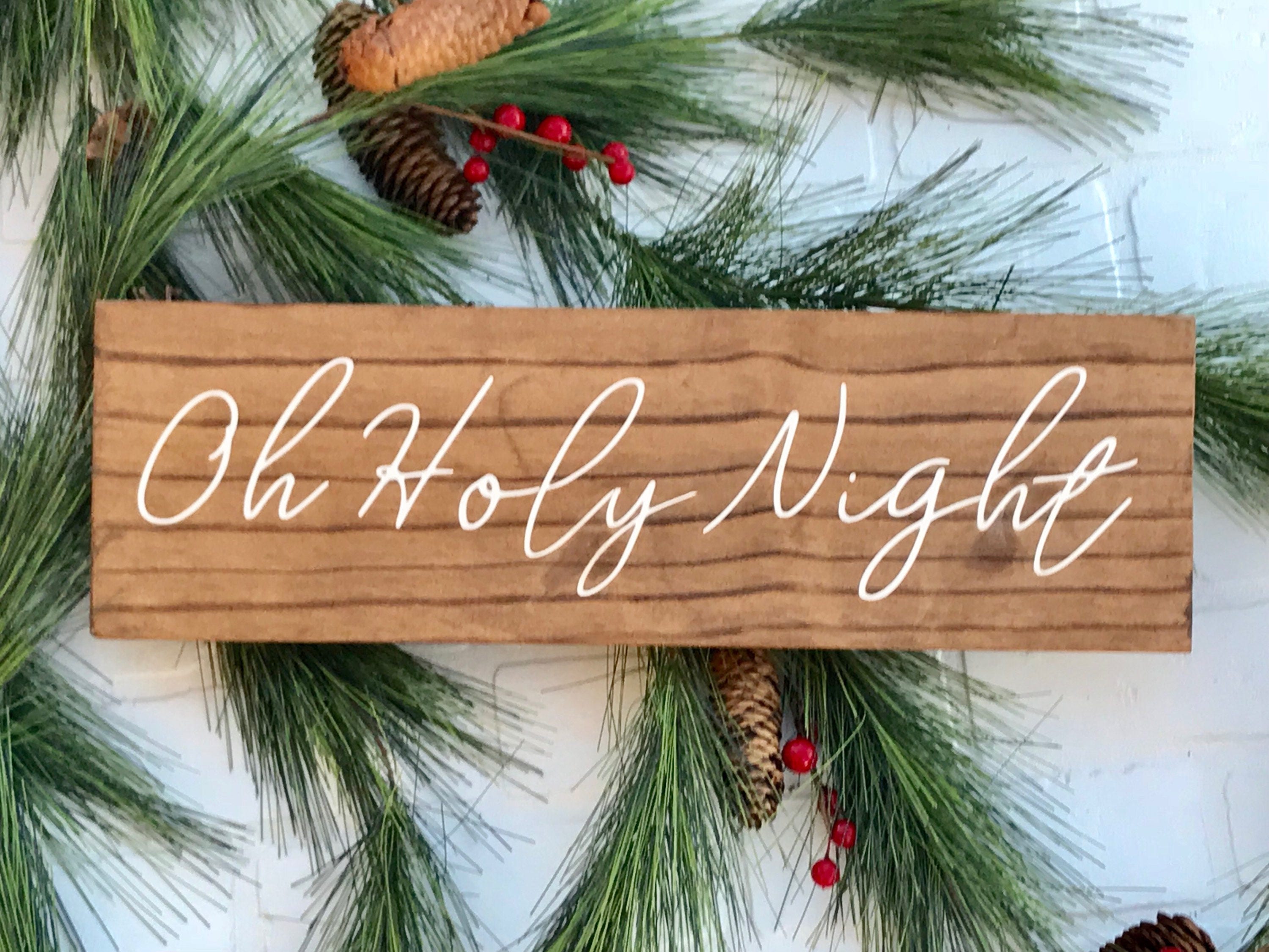 Oh Holy Night with Nativity, 11x11 inch Wood Sign