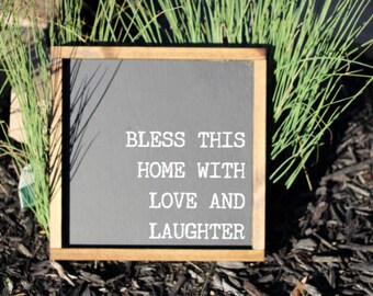 Bless This Home With Love and Laughter Sign, Bless this Home Sign, Bless Sign, Family Room Decor, Bedroom Decor, Wood Sign