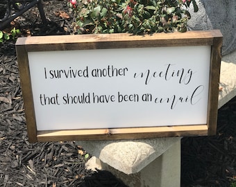 Office Sign, Office Decor, Funny Sign, Funny Office Sign, I Survived another Meeting that Should Have Been an Email Sign, Funny