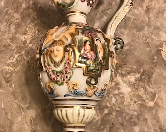 Large Italian R. Capodimonte Decorative Painted Porcelain Vase