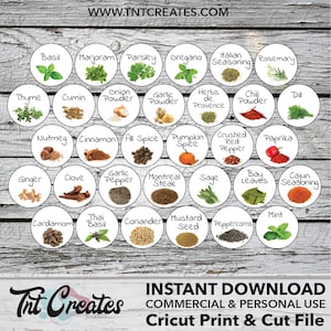 Labels for Spice Jars Cricut Print and Cut File- Digital Download
