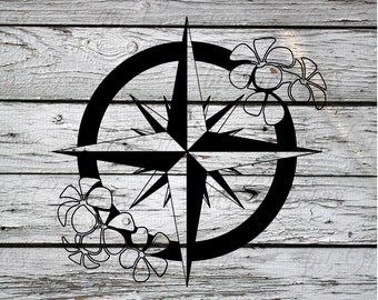 Travel SVG for Cricut | Floral Compass Rose Cut Graphic | Travel SVG Cut File | Travel SVG for Lasers - svg, png, esp, dxf