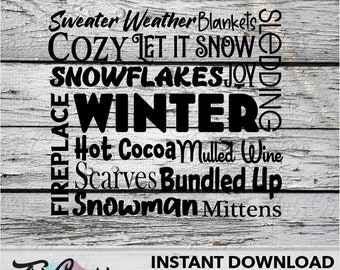 Winter Words Lists, Winter Subway Art SVG, Winter SVG Cut File for Cricut, Silhouette and Lasers