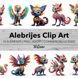 Día de los Muertos Alebrije Clip Art Bundle, Dia dos Mortos, fundo transparente Download digital pacote de clipart PNG, uso comercial