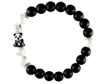 Panda Bracelet, Cute Kid’s Bracelet, Natural Stone Beaded Bracelet, Panda Lover Gifts, Friendship Bracelet Gift, Save the Animals