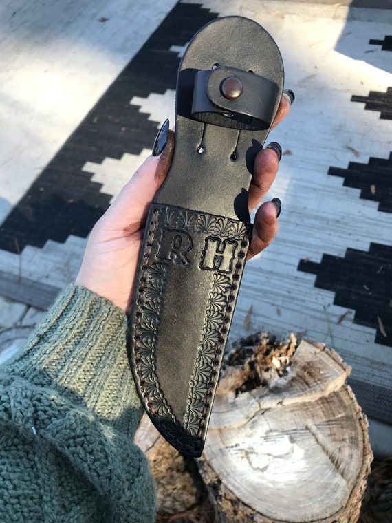 Hand Tooled Leather Knife Sheath-custom-initials-choose Color-5 Inch Blade  Holster-hunting Tool-gift for Him 