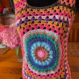 Colourful crocheted cotton vest