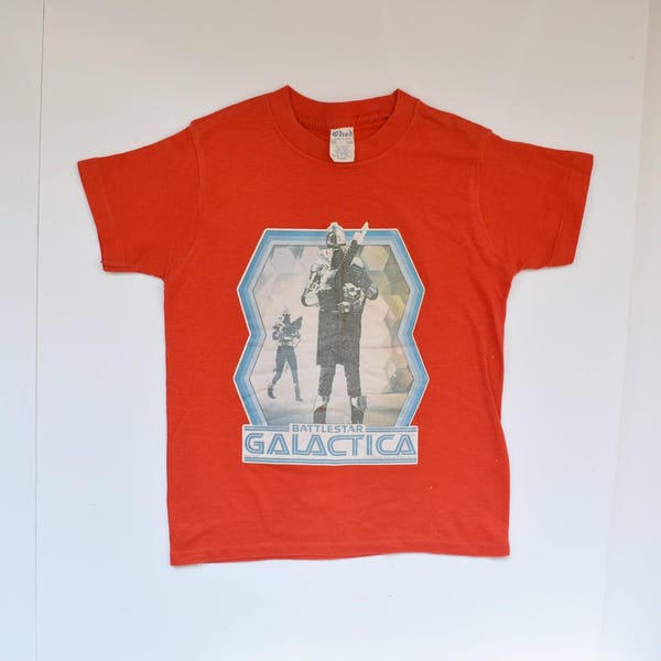 Vintage Battlestar Galactica T Shirt, Kids Sz S M - 70s Vintage Clothing - Vintage Kids Clothes - Vintage T Shirt - Battlestar Galactica