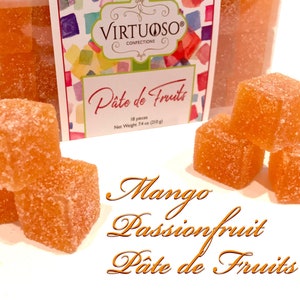 Mango Passionfruit Pâte de Fruits: 7.6oz/18-Piece | French-style Pate de Fruits | Mango Passion Fruit | Vegan Candy | Gift