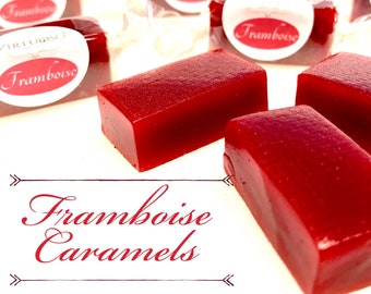 Caramels à la framboise : 4 oz | Caramels frais | Caramels de Paris | Caramels aux fruits | Caramel gourmet | Bonbons gastronomiques | Cadeau fête des mères