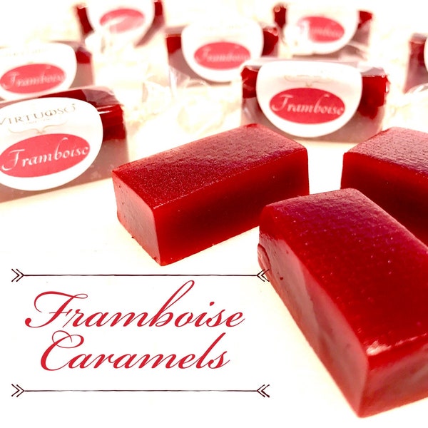 Raspberry Caramels: 4oz | Framboise Caramels | Paris Caramels | Fruit Caramels | Gourmet Caramel | Gourmet Candy | Mothers Day Gift