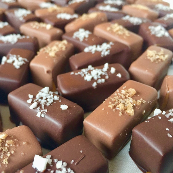 Grey & Smoked Sea Salt Caramels: 3.7oz | Salted Caramels | Sea Salt Caramels | Salted Caramel Chocolate | Gift