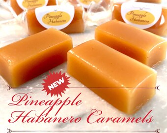 Pineapple Habanero Caramels: 4oz | Paris Caramels | Pineapple Caramels | Spicy Caramels| Fruit Caramels | Gourmet Candy | Gift