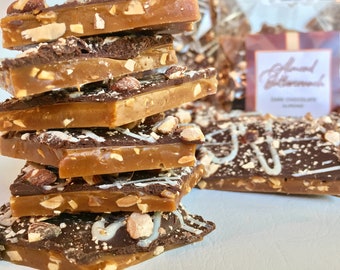 Almond Buttercrunch Toffee: 1 lb (16oz/454g) | English Toffee with Premium Belgian Dark Chocolate | Gift