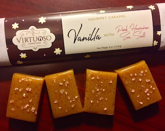 Pink Hawaiian Sea Salt Caramel | Vanilla Pink Sea Salt Caramels | Salted Caramels | Gourmet Caramel Bar | Gift