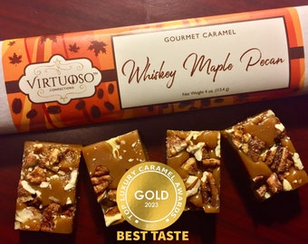 Whiskey Maple Pecan Caramel Bar | Bourbon Maple Caramel | Maple Caramels | Bourbon Caramels | Gourmet Caramels | Gift