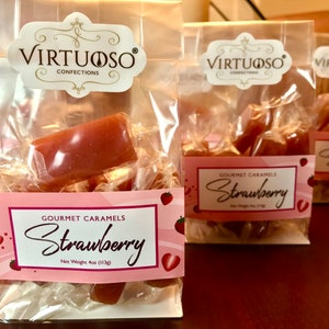 Strawberry Caramels: 4oz Paris Caramels Fruit Caramels Gourmet Caramels Gourmet Candy Gift image 8