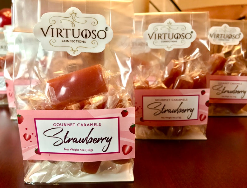 Strawberry Caramels: 4oz Paris Caramels Fruit Caramels Gourmet Caramels Gourmet Candy Gift image 8