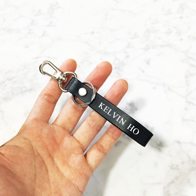 Black Leather Keychain keyring key fob Personalized Custom Initials Birthday Gift Personalised Monogram Avaloncraft