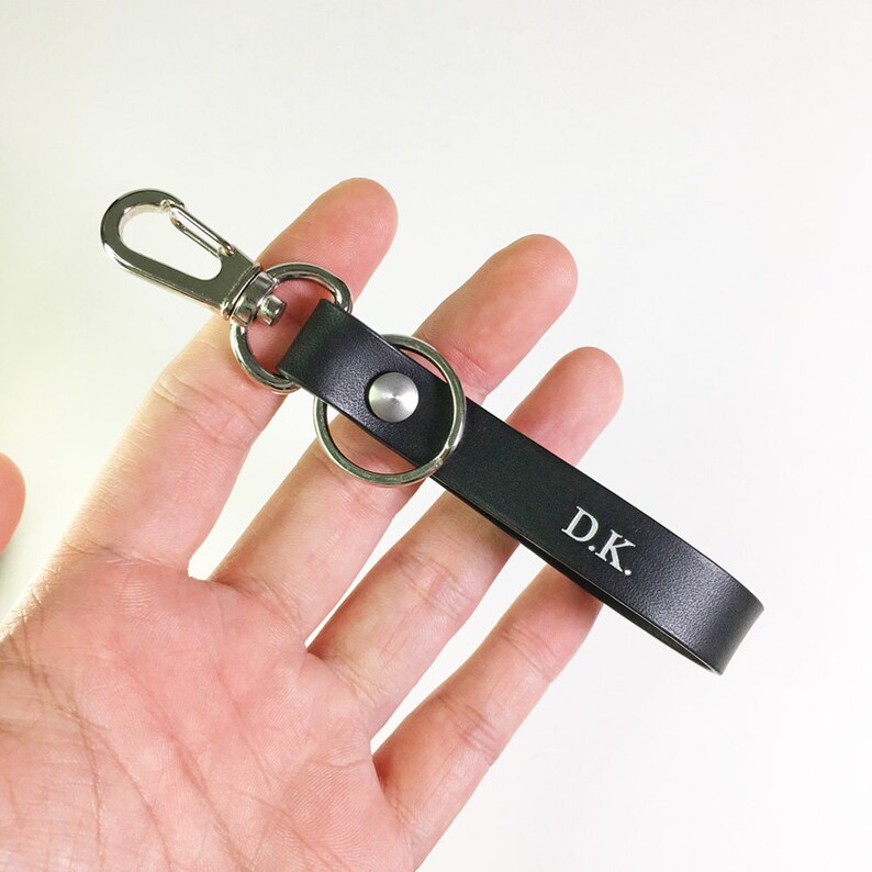 Black Leather Keychain keyring key fob Personalized Custom Initials Birthday Gift Personalised Monogram Avaloncraft