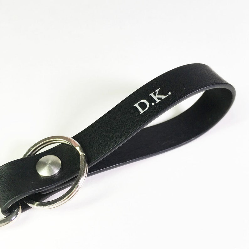 Black Leather Keychain keyring key fob Personalized Custom Initials Birthday Gift Personalised Monogram Avaloncraft