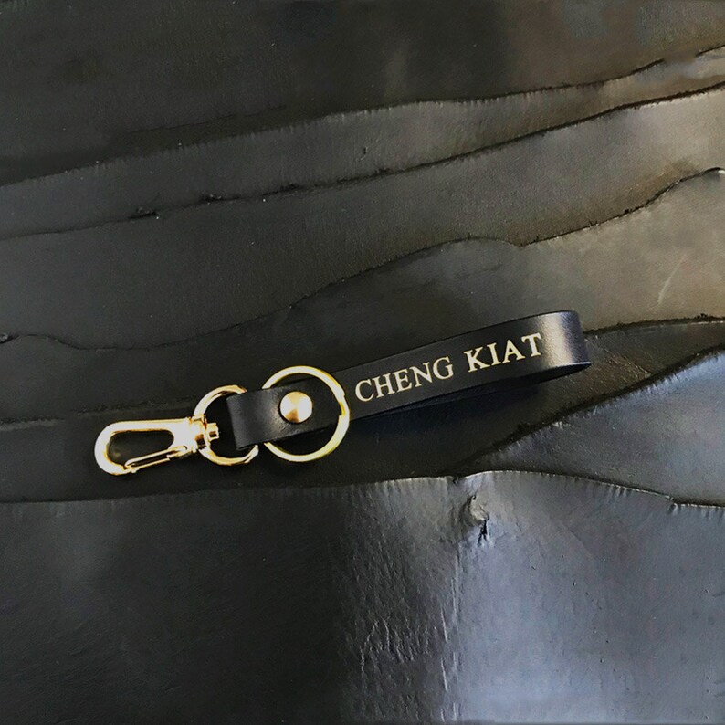 Black Leather Keychain keyring key fob Personalized Custom Initials Birthday Gift Personalised Monogram Avaloncraft