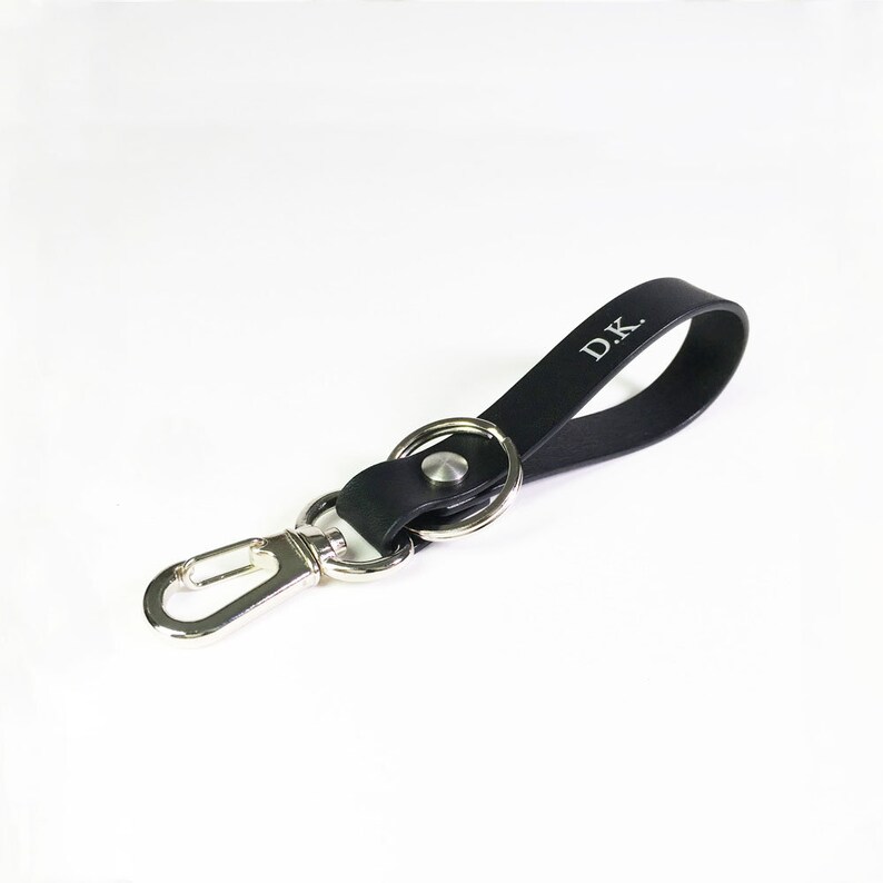 Black Leather Keychain keyring key fob Personalized Custom Initials Birthday Gift Personalised Monogram Avaloncraft
