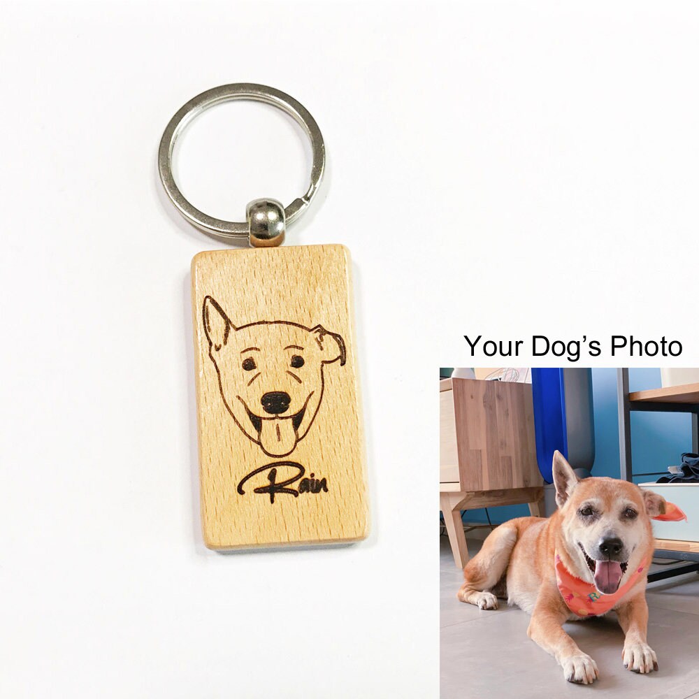 Custom Dog Face Wooden Keychain dog Keyring puppy Keyfob Etsy