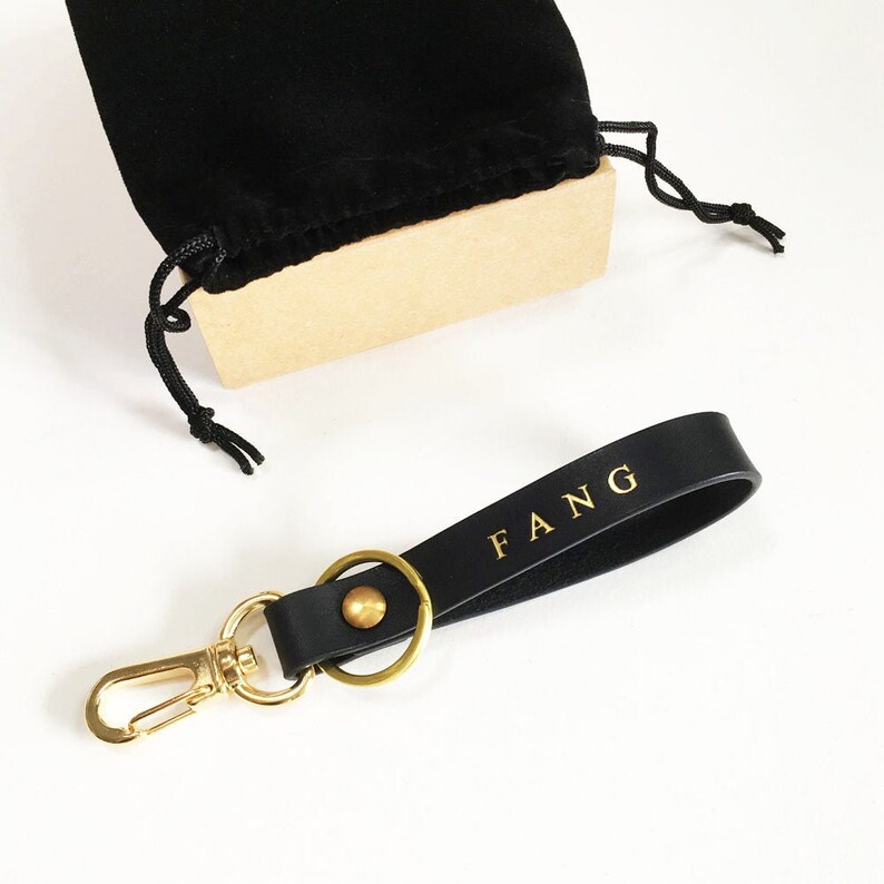 Black Leather Keychain keyring key fob Personalized Custom Initials Birthday Gift Personalised Monogram Avaloncraft