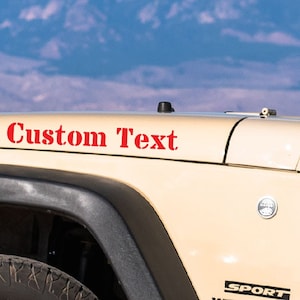 2 x  Custom text decals Compatible with Jeep Wrangler hood fender bumper TJ JK cj yj  vinyl Personalized Graphics design Lettering