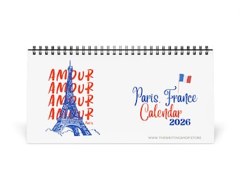 Paris France Amour Eiffel Desktop Calendar 2026 | French Flag Theme