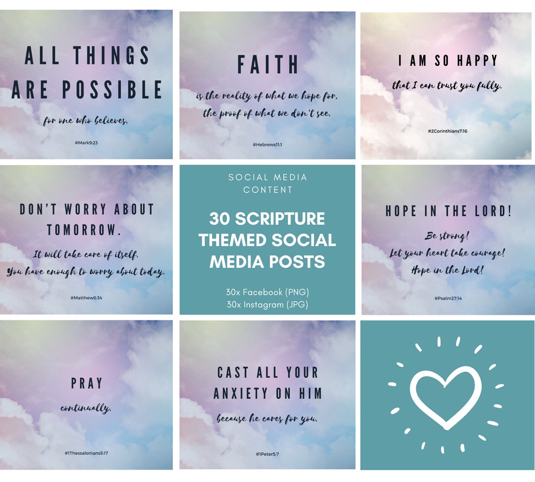 Social Media Posts / Facebook & Instagram / Set of 30 Scriptures ...