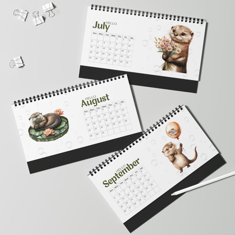 2027 Otter Lovers Desktop Calendar – Watercolour Animal Planner, Home Office Decor image 7